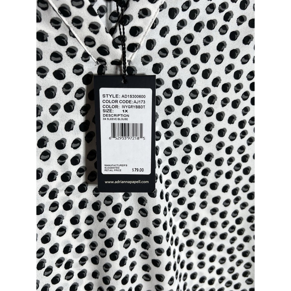 Adrianna Papell Blouse Top  Womens Sz 1X White Gray Black Geo Dot 3/4 Sleeve New - Picture 5 of 8